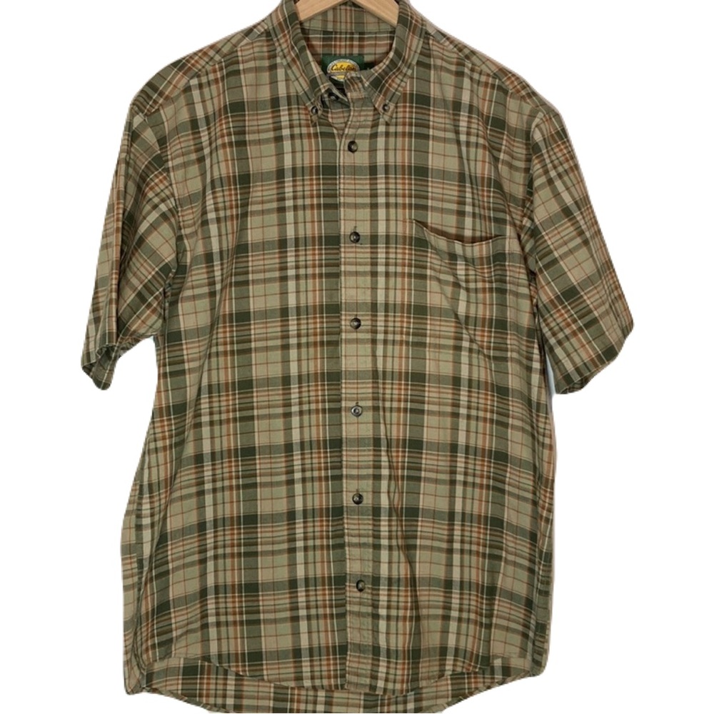 Cabela's Outdoor Gear Short Sleeve Neutral Plaid Button Down Shirt Size Medium